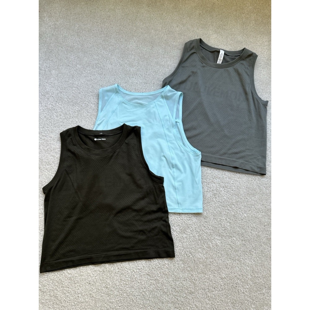 Lululemon Lot 3 Women Size 4 Tank Waist Length Olive Green Light Blue